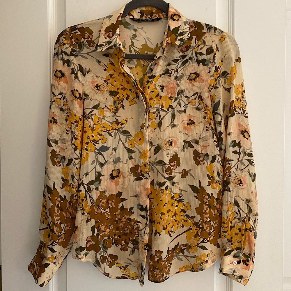 Zara satin floral blouse